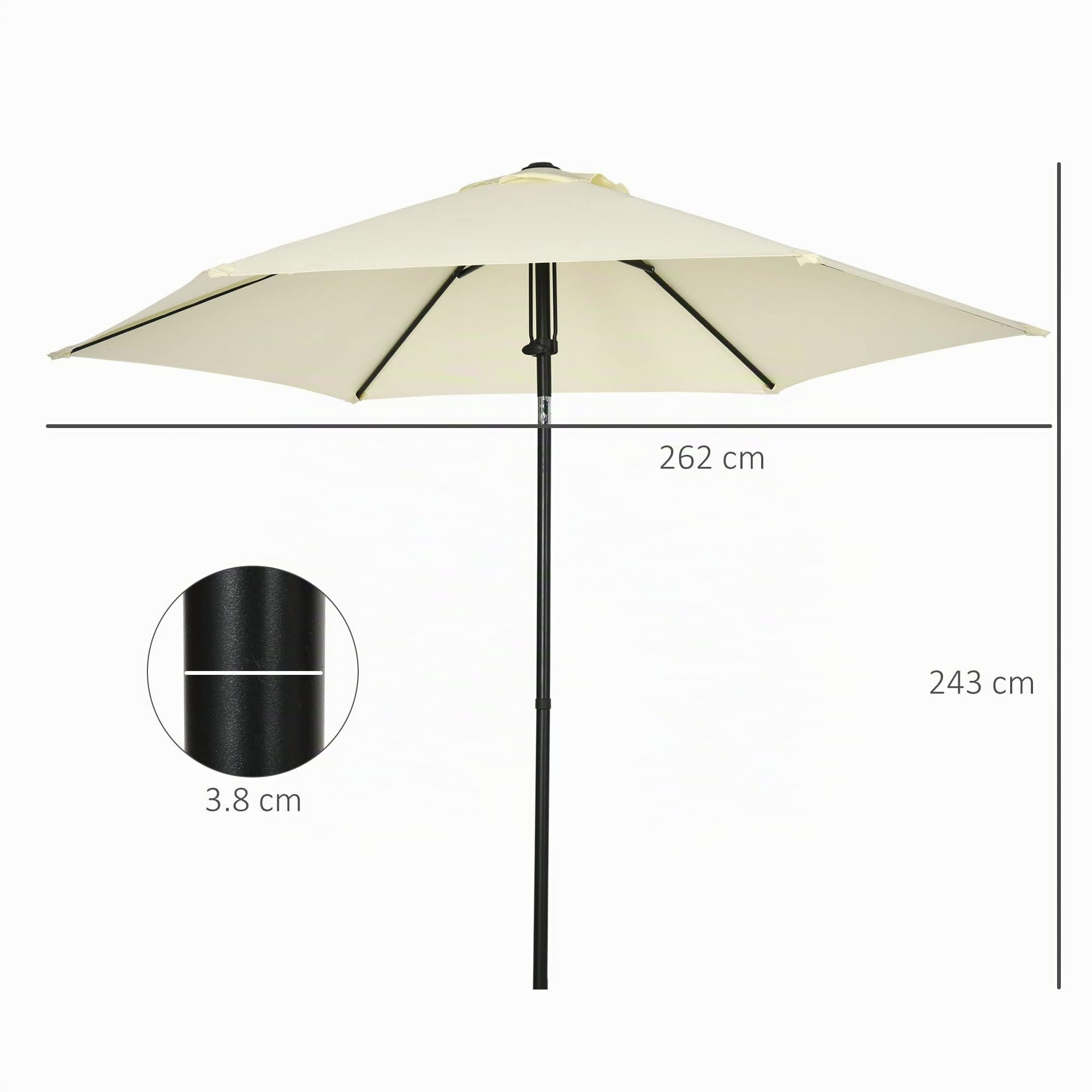 Outsunny Ombrellone da Giardino con Tettuccio 45° 2.7x2.5 m Beige e Nero | Poliestere e Metallo, 6 Stecche