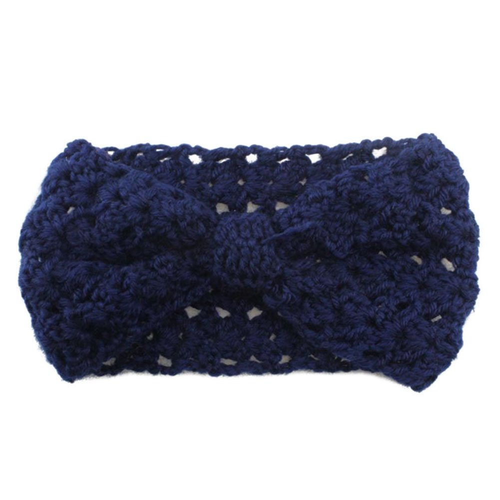 YSJOY Ethnic Bohemian Hollow Cable Knitted Winter Turban Headband Ear Warmer Wide Head Wrap Twist Knit Hair Band for Women Girls Navy Blue