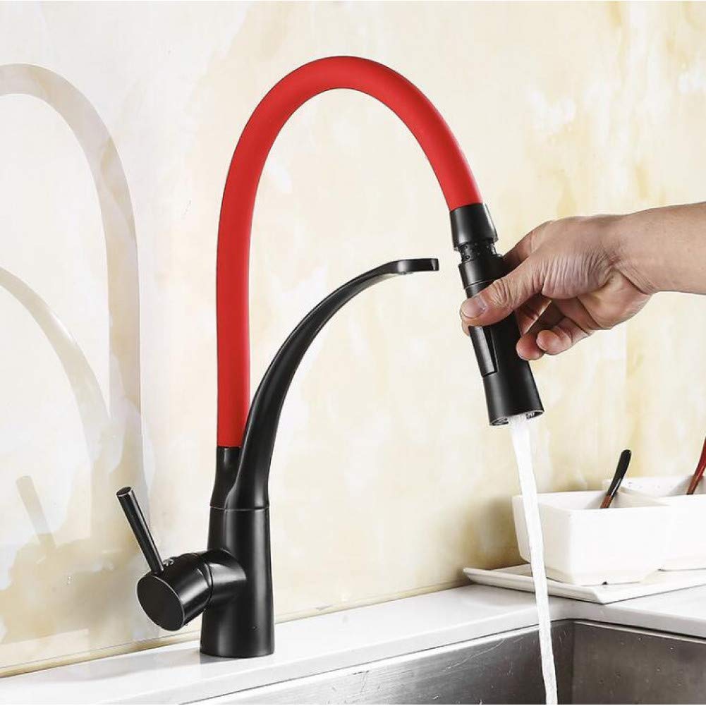 ZQFHSX Brass Kitchen Sink Faucet Mixer Tap Deck Mounted Hot & Cold Water Black/Red Finish Nickel Modern Design for Home Stylish Torneira