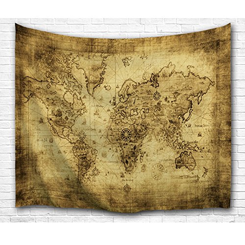 BEWAVE Mapa Mundial de Tapices de Pared, Decoración de Pared para Dormitorio, Hogar, Sala de Estar(203X153CM, Mapa de Pergamino)