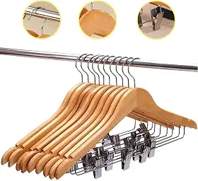 Kit 10 Unidades Cabide de Madeira 44cm Premium com Presilha Marfim