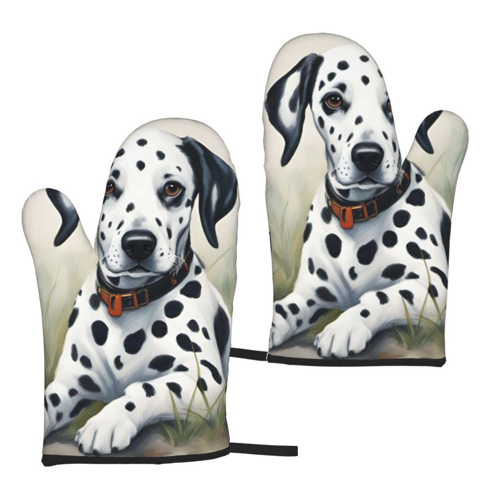 Nimongt Women's Black Dalmatian Print Adults Universal Fit Heat Resistant Oven Gloves Reusable Cooking Outdoor Grilling