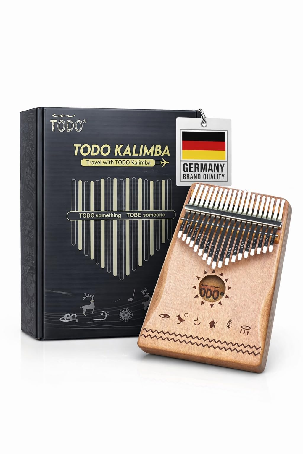 TODO Kalimba Daumenklavier mit Mahagoni-Holz mit Stimmhammer und Fingerabdeckungen & mehr Lernanleitung