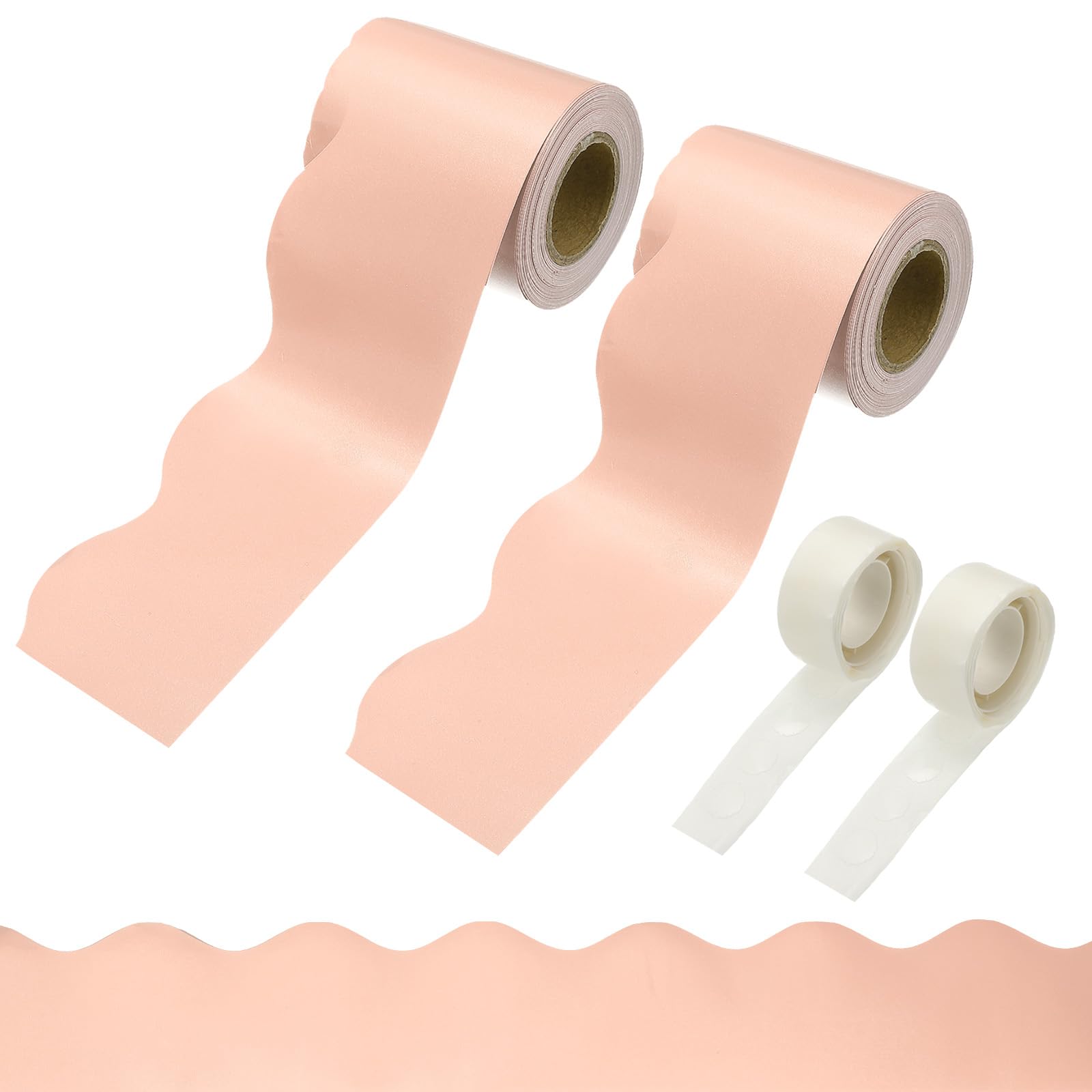 PATIKIL 2 Rolls Bulletin Board Borders, 65.6ft Light Orange Border for Bulletin Board with Clear Sticky Dots Scalloped Trim for Office Party Classroom Decorations