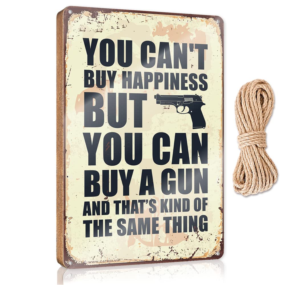 DTHA Fall Front Door Decor You Can'T Buy Happiness But Can A Gun Wooden Sign Front Sign No Solociting Signs(20X30CM)