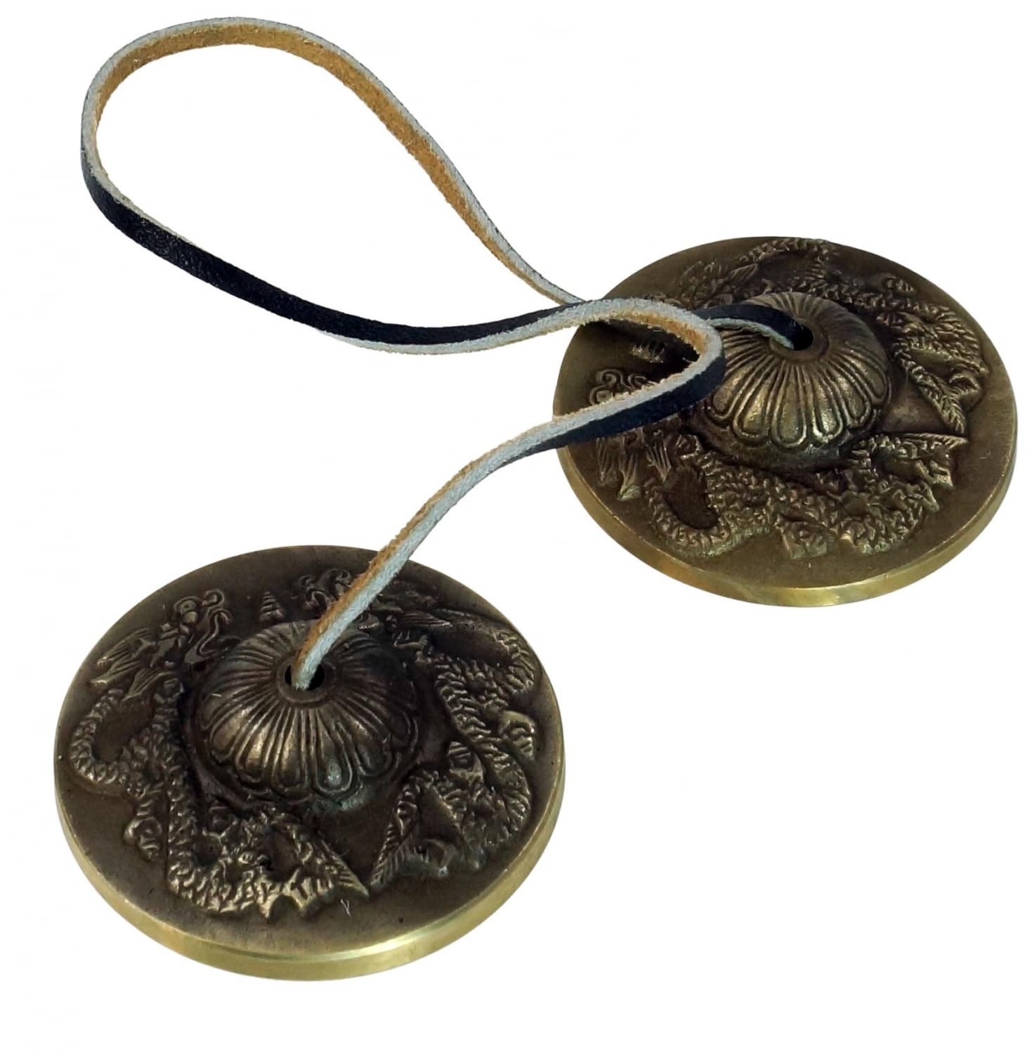GURU SHOP Zimbel Paar mit Ornament, Tibetische Zimbel, Gold, Size:Ø 6,5 cm