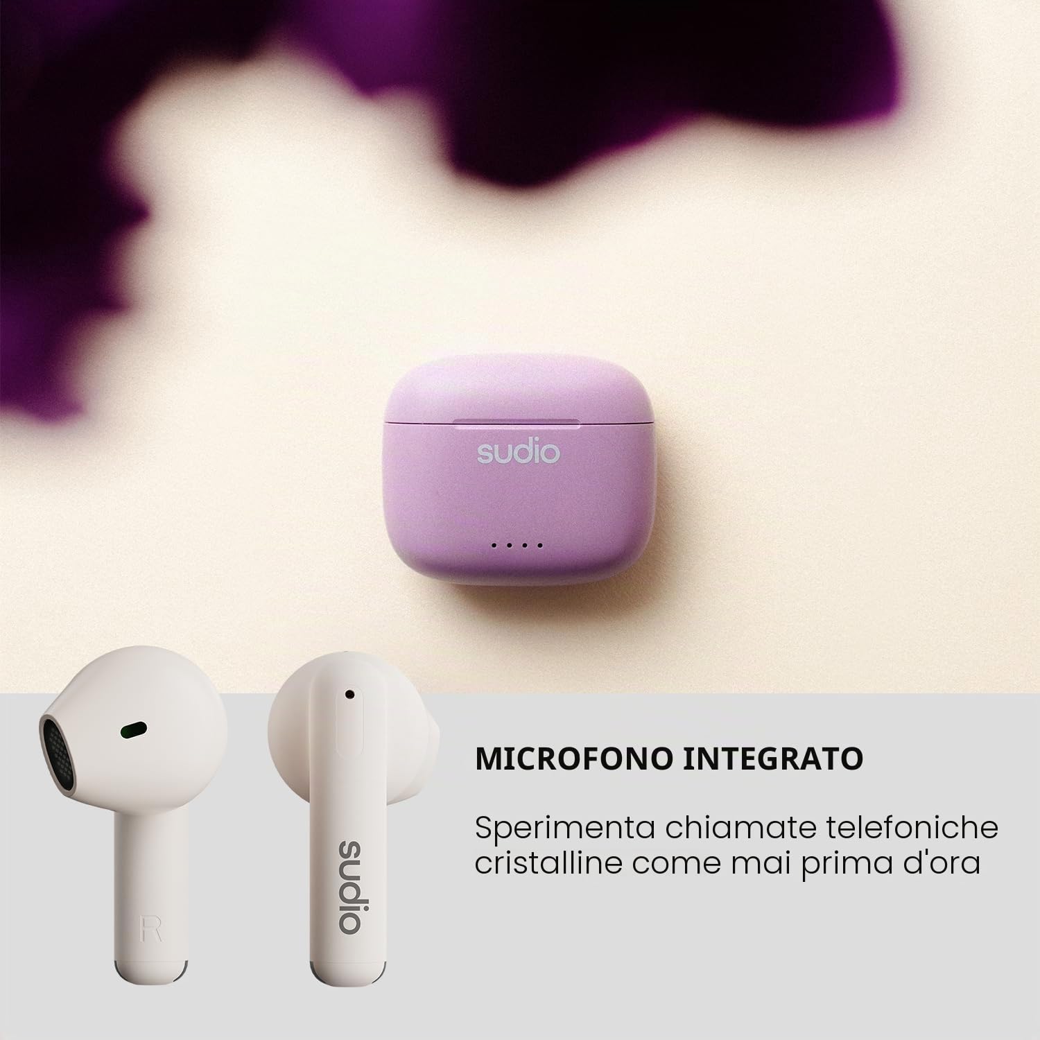 Sudio A1 Snow White, Auricolari con Bluetooth, Touch Control con base di ricarica wireless compatta IPX4, cuffie silenziose con microfono integrato, Premium Crystal Sound