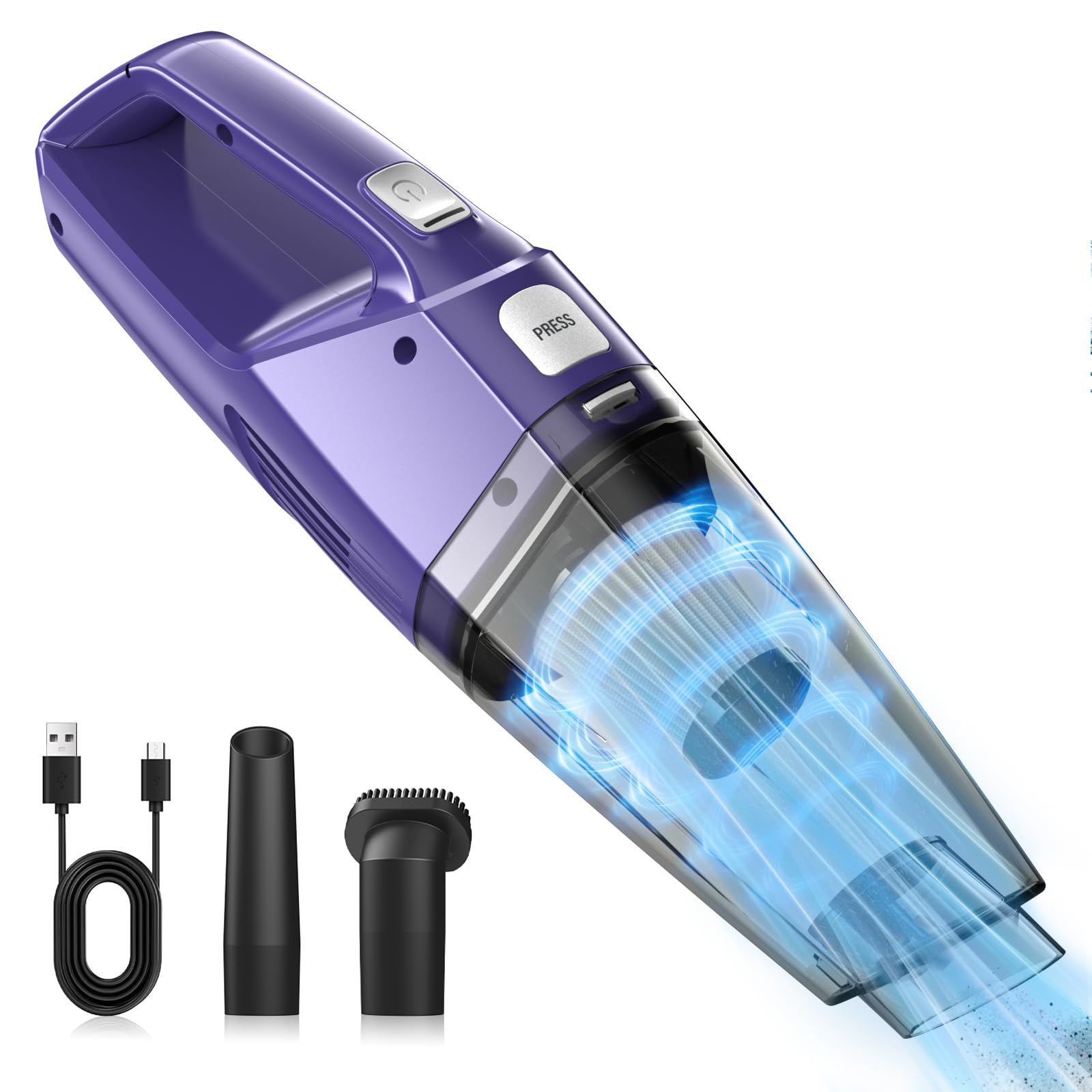 Bossdan Portable Car Vacuum Cleaner, 8000Pa Powerful Suction Cordless Handheld Vacuum with Crevice Tool and Brush