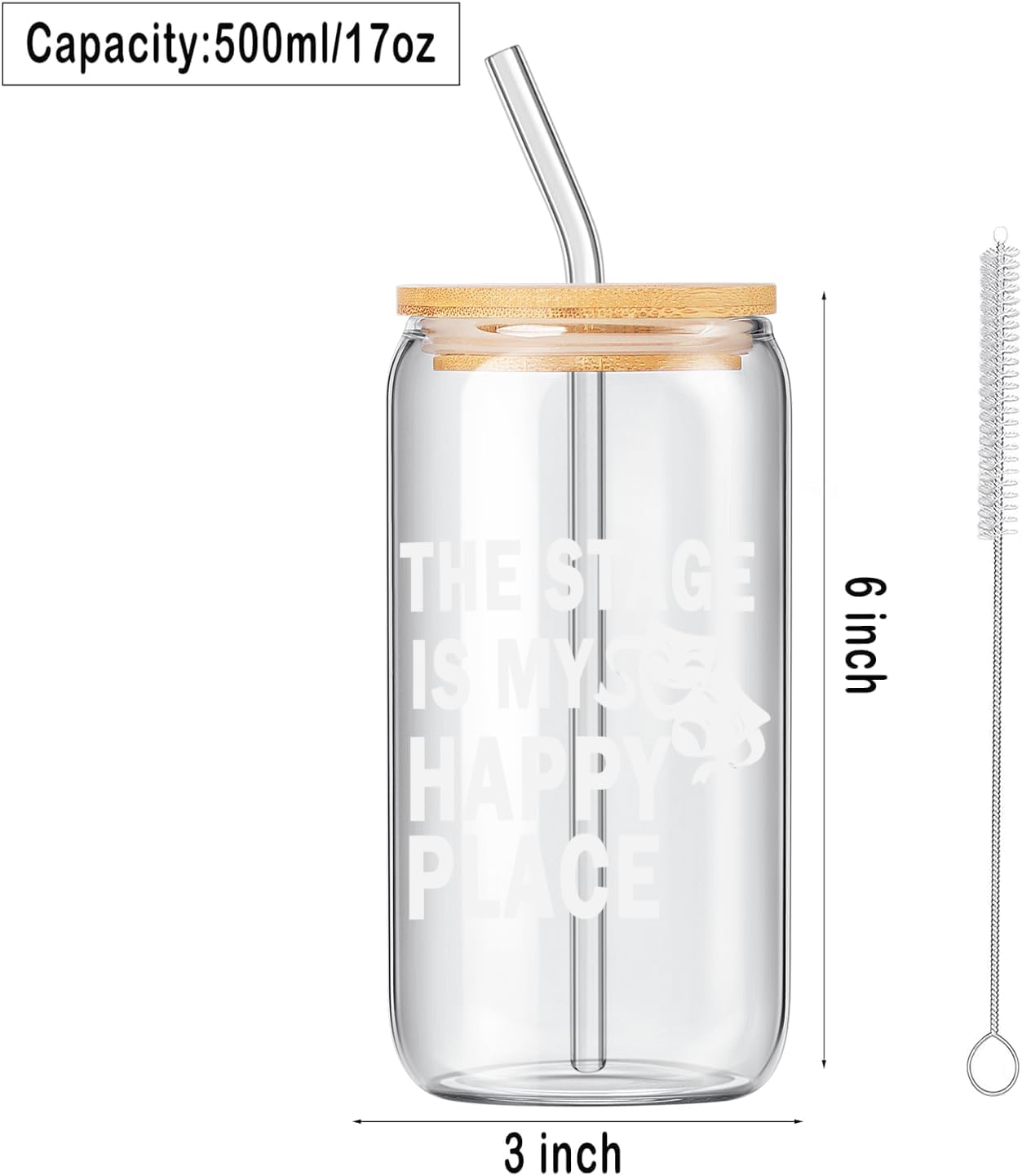 Theater Gifts, Musical Theater Gift, Broadway Gifts for Directors, Actors, Music Teachers, Musicians on Birthday Christmas - 17 Oz Drinking Glass Iced Can Glass Cup with Bamboo Lid and Straw - Image 2