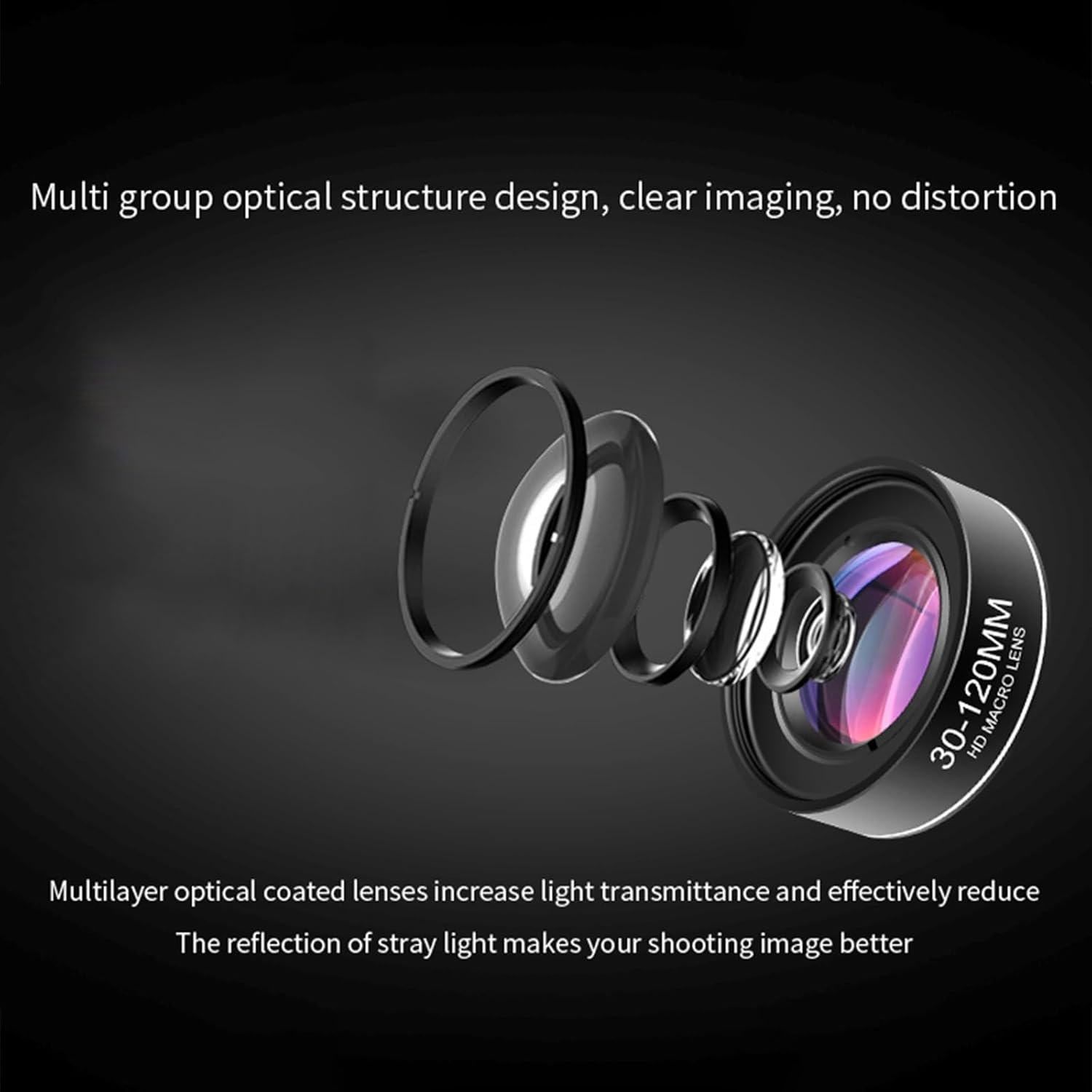 Andoer Universal Macro Lens for iPhone, 30-120mm, No Distortion, Prime, Fixed Focus, 4:1 Zoom, Optical Glass + Aluminum Alloy + ABS