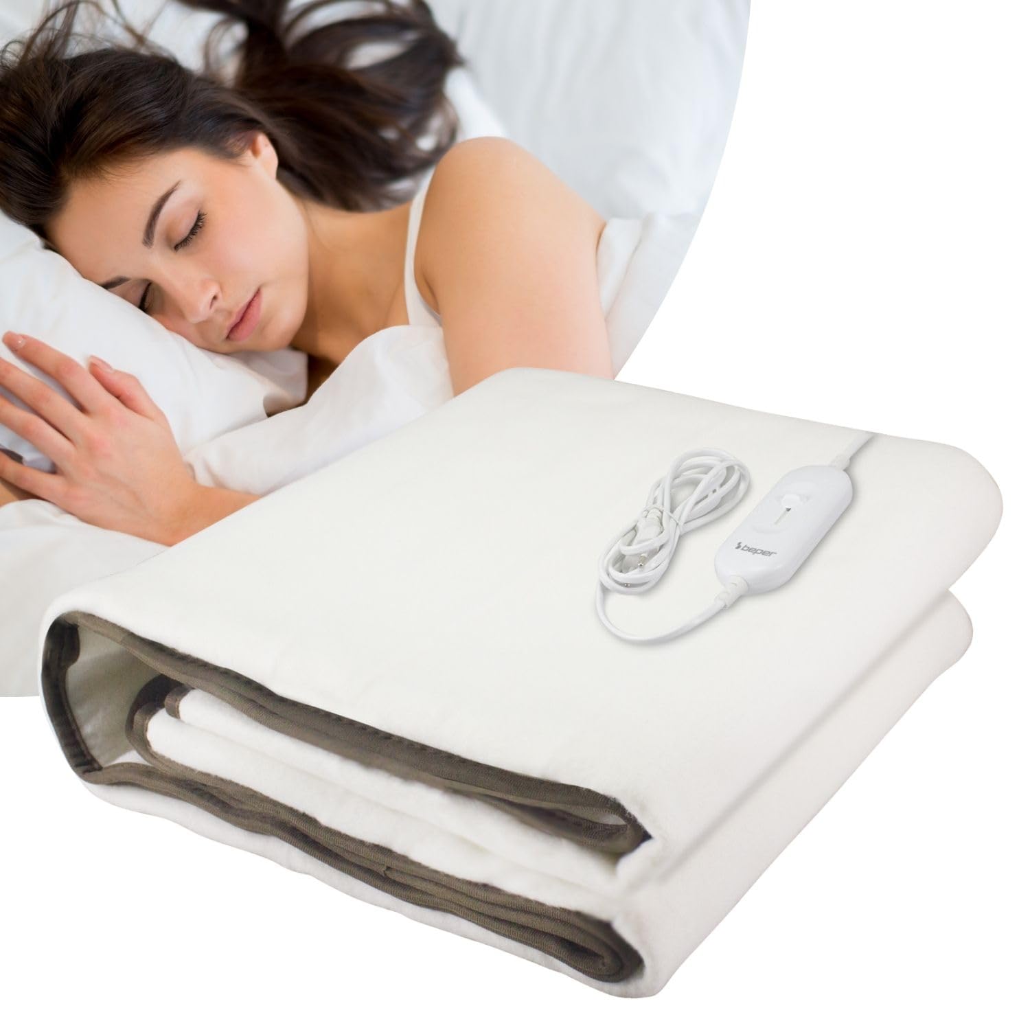 BEPER P203TFO101 Chauffe-lit électrique individuel, 150 x 80 cm, 3 niveaux de température, commande amovible, lavable en machine, arrêt automatique de sécurité.
