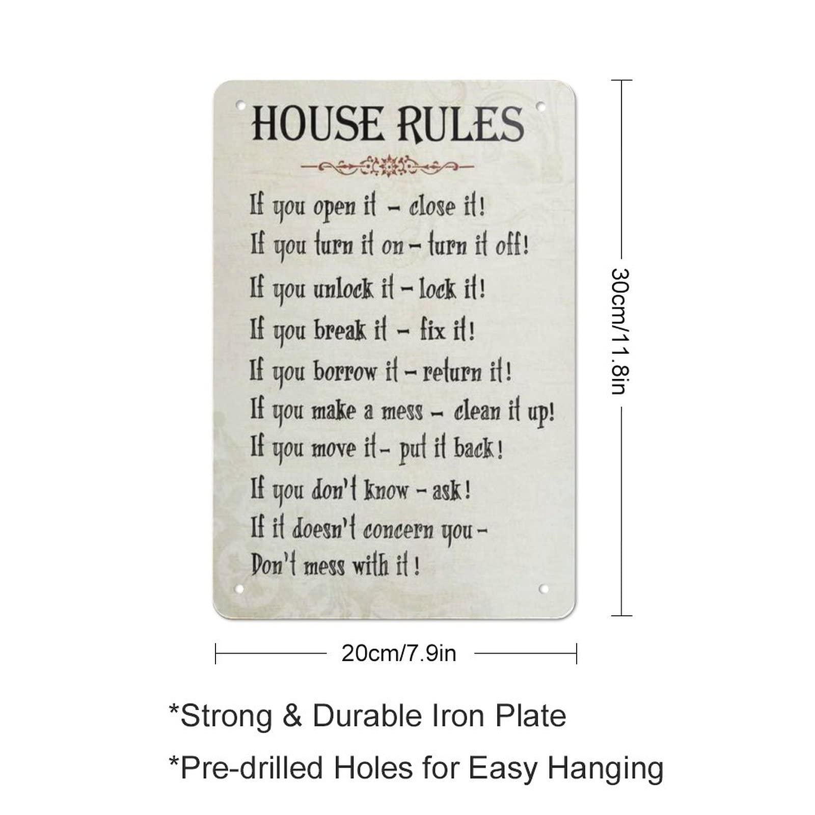 FJQWKLF Golden Retriever House Rules, targhe in metallo vintage, poster retrò per esterni, per garage, pub, bar, cucina, casa, decorazione da parete, 8x12 pollici