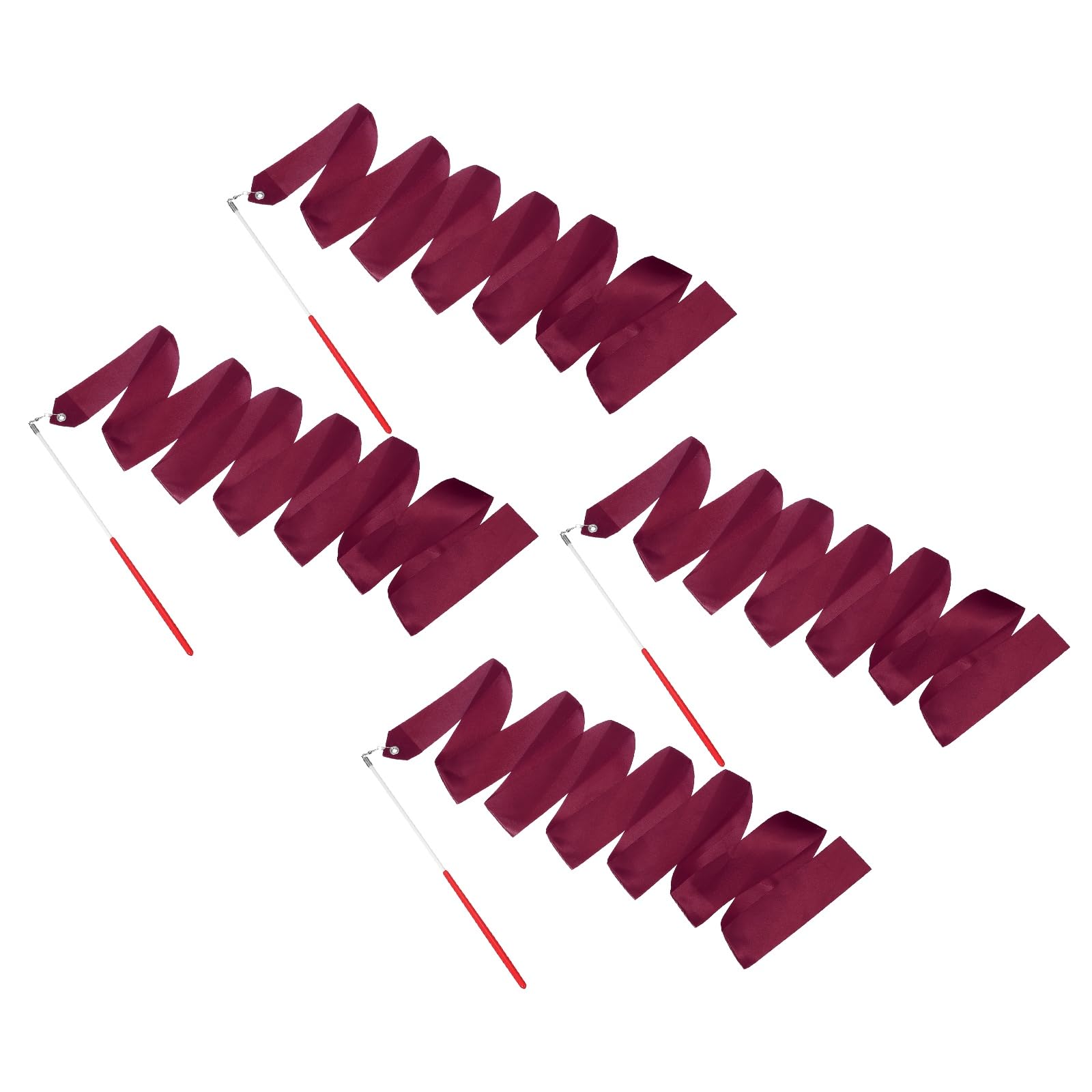 YELARXI 4 Pcs Dance Ribbons, 78.7" Gymnastics Ribbon Streamers, Rhythmic Dance Twirling Sticks with Non-Slip Red Wand -Fitting for (Gymnastics/Talent Shows/Artistic/Party) Burgundy