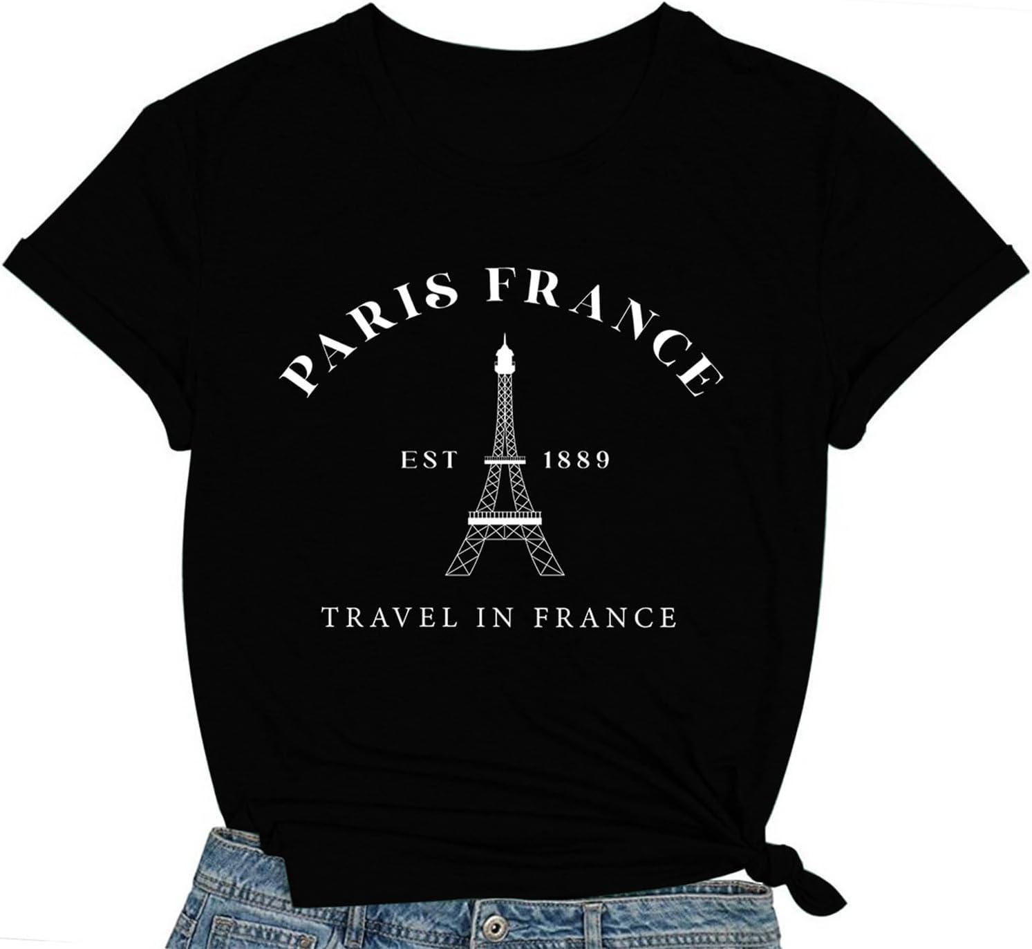 Paris France Shirts for Women 1889 Eiffel Tower Tshirt Travel in France Tee Tops