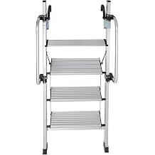 4.7ft Aluminium Bunk Bed Ladder, 4-Step RV Bunk Ladder w/Rubber Pads and Adjustable Handrail, 330.69lbs Loft Bed Stairs Safety Climb Stairs Silver