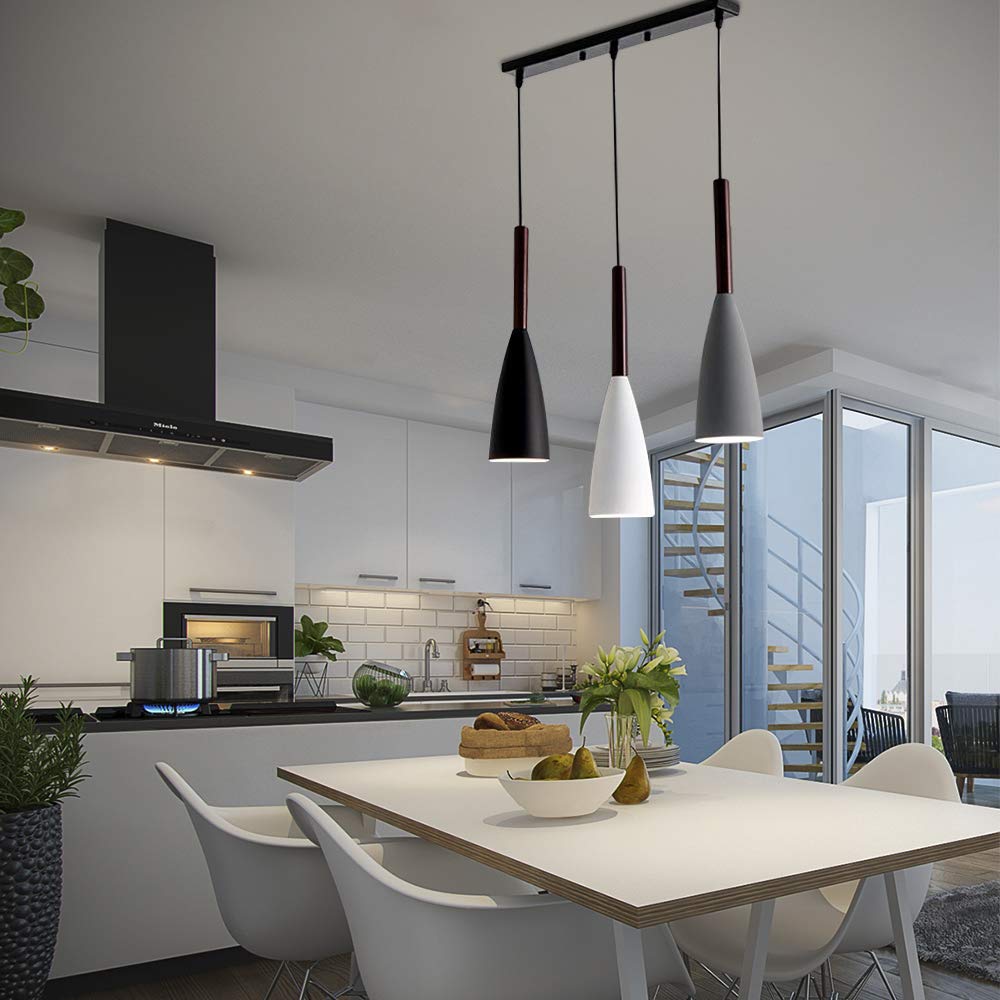 RUIBO Minimalista lampada a sospensione moderna, 3 teste con cavo regolabile LED lampada a sospensione a soffitto, per cucina, sala da pranzo, luci a sospensione, lampadina E27 non inclusa AC90-260V