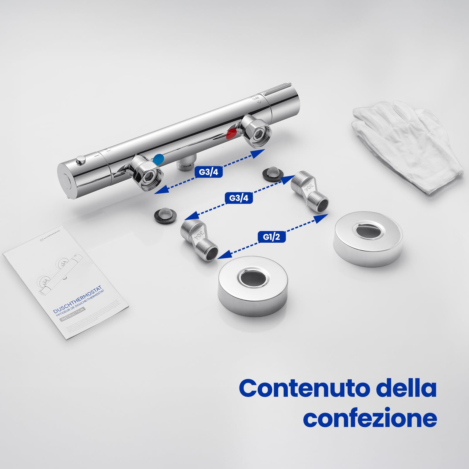 Auralum Miscelatore Doccia, Miscelatore Termostatico Doccia, Rubinetto Doccia da Muro con Controllo Costante Temperatura a 38℃, Miscelatore Doccia Esterno per Vasca da Bagno, con Deviatore Cromato