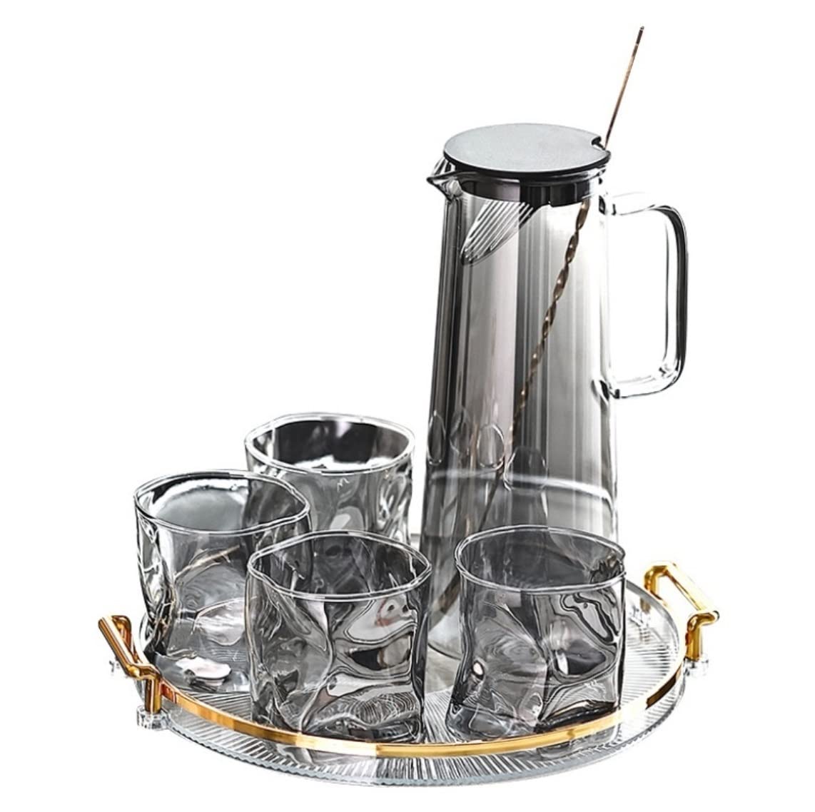 GTHTUHFD Tea Set Tea Cups Teapot Set 1.7L Glass Tea Set With 4 Cup Tray Kettle Teapot Fruit Juice Jug Pot Teacups Set Afternoon Service Coffee Set Tea Cup Set Tea Pot Set Coffee C,A-grey-6pcs