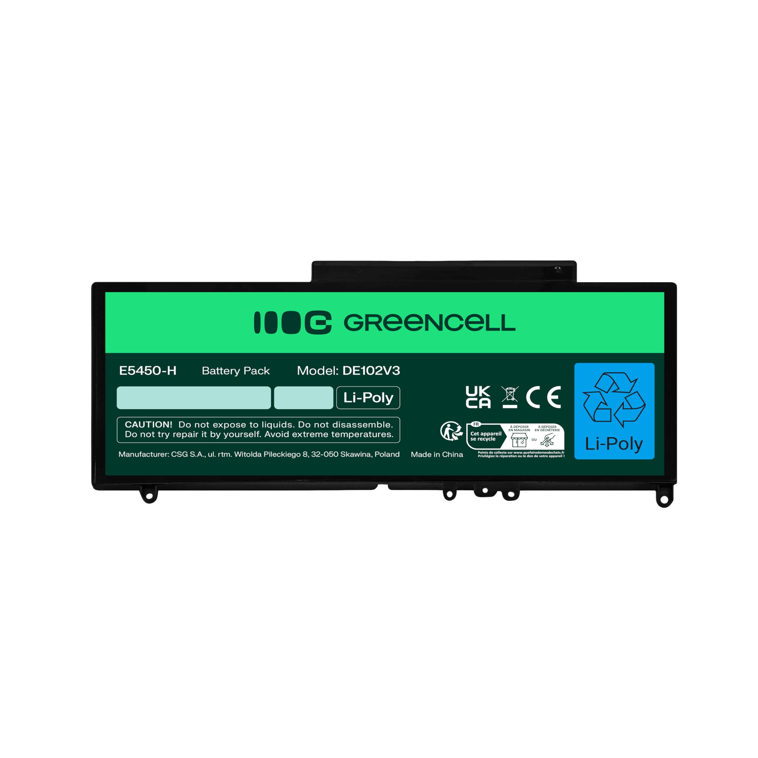 Green Cell G5M10 0WYJC2 - Batteria per PC portatile Dell Latitude E5250 E5450 E5550, 6200 mAh, 7,6 V, colore: Nero
