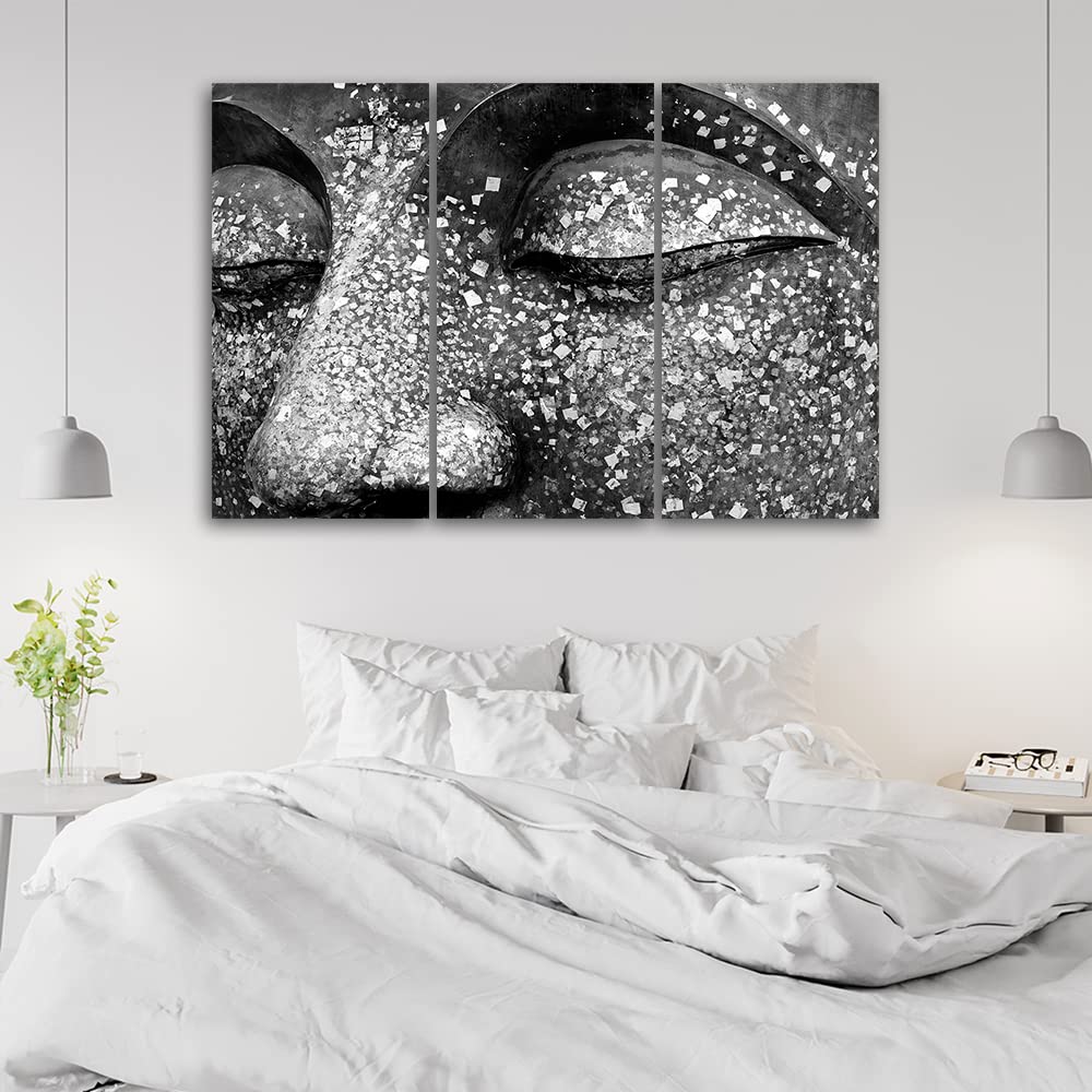 Feeby 3 parti Tela immagini 90x60 cm Asia Zen Oriente Buddha figurina Quadro Foto d'Arte Qualita Fotografica Stampa D'Arte Camera Da Letto Buddismo Meditazione Astrazione Spa grigio