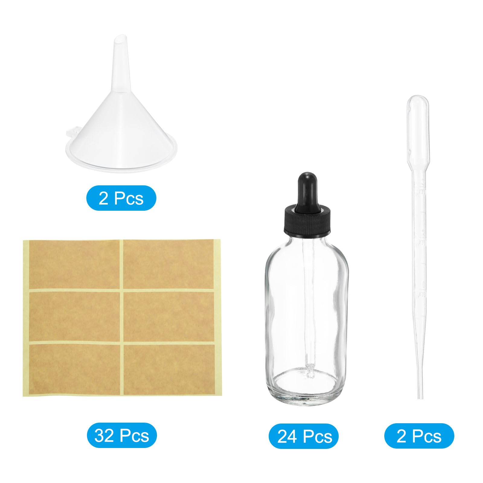 PATIKIL Frasco Gotero De Vidrio De 120ml 24 Piezas Recipiente Hermético Para Muestras De Aceites Esenciales Perfume Líquido Con Etiquetas Y Embudo Para Almacenamiento Hogar Viaje.