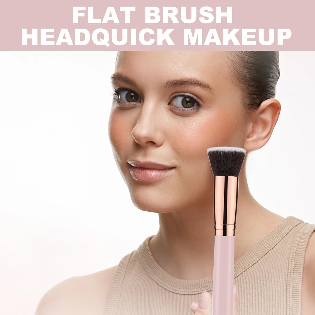 2 Pezzi Pennello Fondotinta, Pennelli Trucco con Punta Piatta per Lucidare, Applicare Fondotinta, Arrossire, Contouring Creme