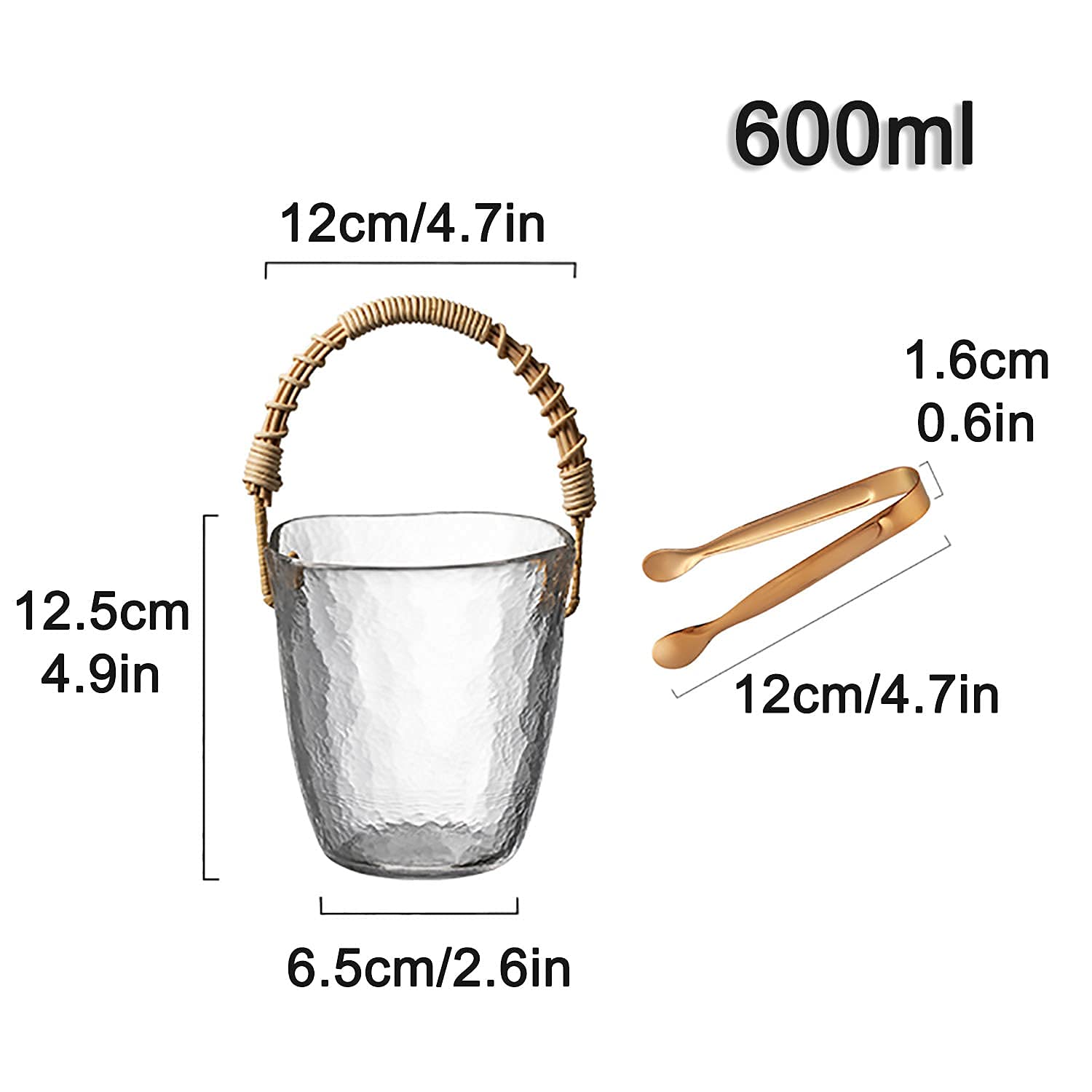 Cubo Cubo de Hielo con Tapa y Pinzas para Hielo Cubo de Hielo Botellas de Vino o champán Cubo de Cerveza Cubos de Hielo de Vidrio Transparente para el hogar con asa