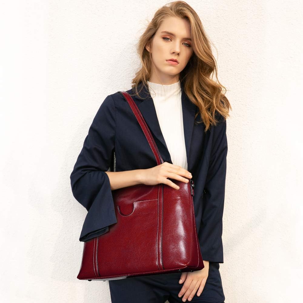 S-ZONE Women Genuine Leather Top Handle Satchel Daily Work Tote Shoulder Bag | Genuine Leather, Top Handle, Daily Work - Image 2