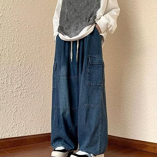 Wide Leg Pants Functional Oversized Cargo with Multiple Pockets Elastic Waist Perfect for Men's Casual Wear4