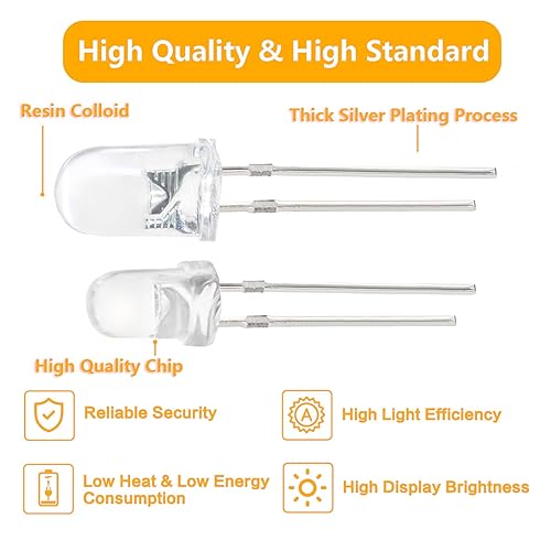 Miniatura 10 de Juego de 200 unidades de diodos emisores de luz LED de 0.118 pulgadas y 0.197 pulgadas, minipequeñapequeña, luz individual, transparente, blanco,