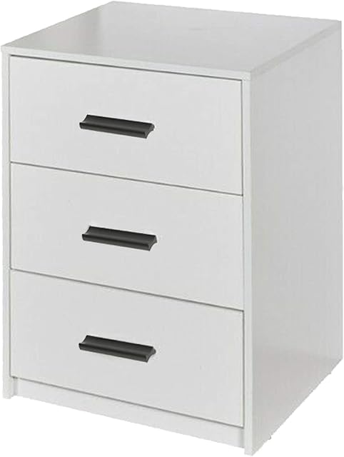 URBNLIVING 3 Drawer Wooden Bedroom Bedside Cabinet (White Carcass + White Drawers)