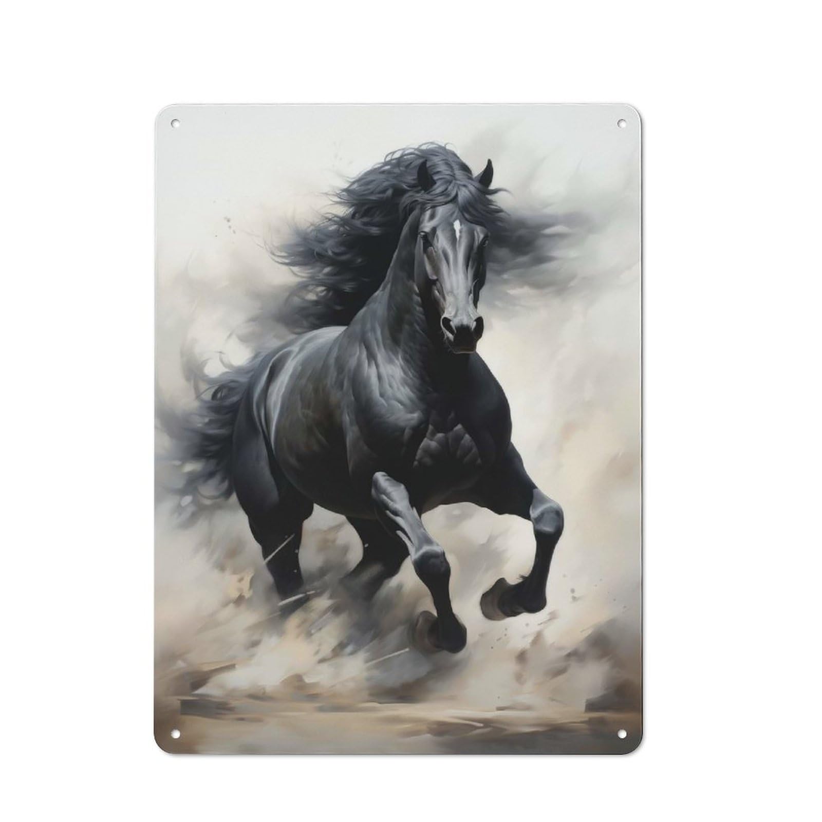 Industrial Running Black Horse Tin Sign 40x30cm, Garage Wall Decor for Garage, Hobby Room, Office Or Man Cave