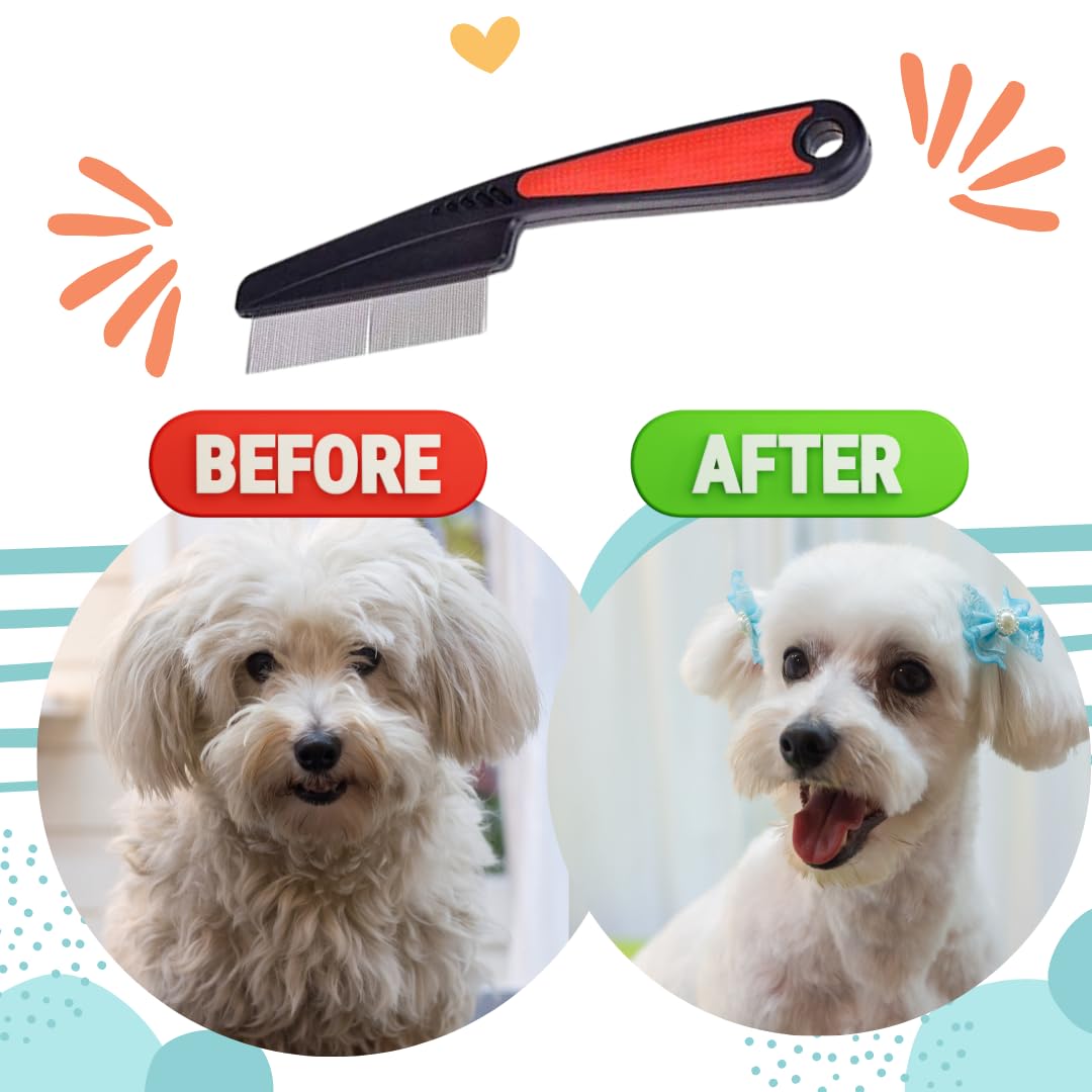 Pet Flea Comb for Dog, Cat, Birds and Rabbit | Stainless Steel Fine Tooth Flea Lice Tear Stain Remover Comb | Hair Nit Comb for Head Nit Treatment Removes Head Nits (Large) 2