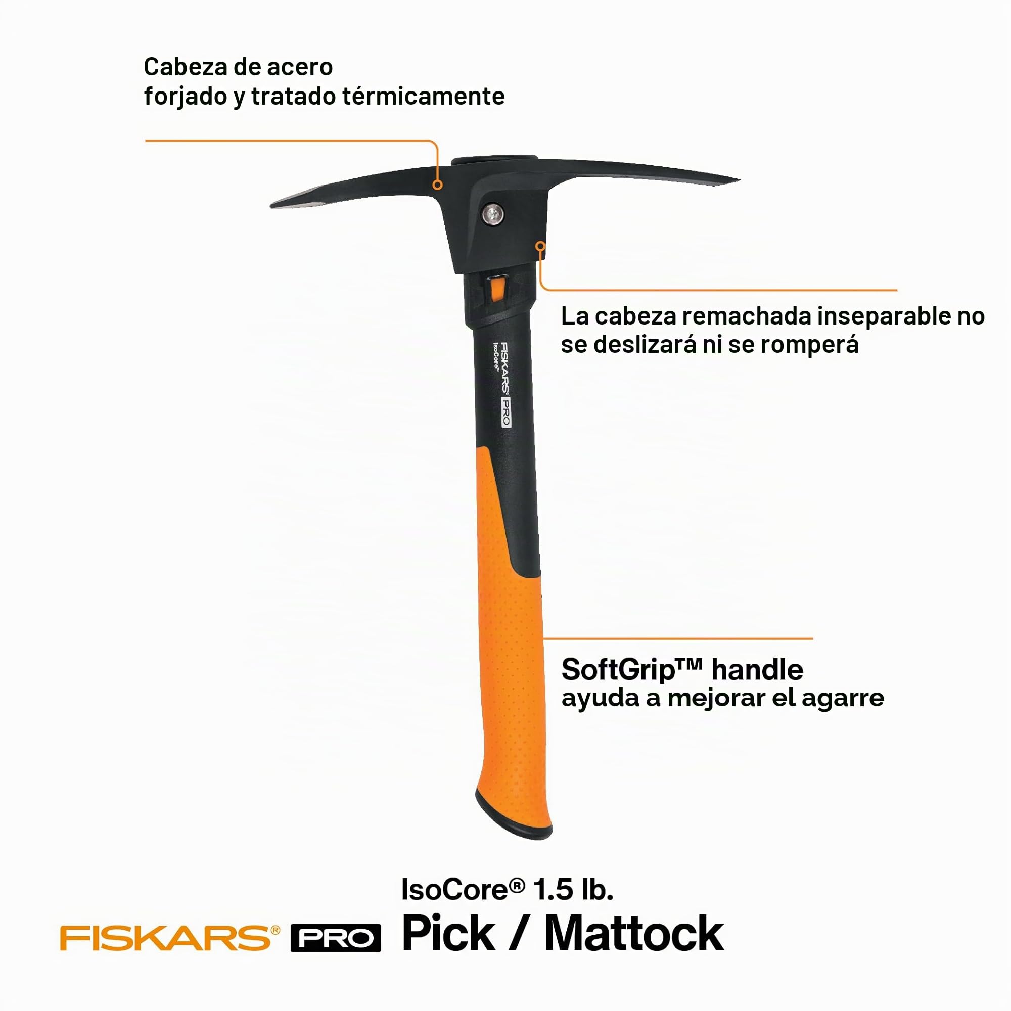 Fiskars 751220-1001 Pro IsoCore - Pico (0,7 kg), Color Naranja y Negro