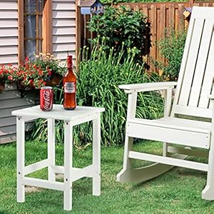 LAZZO Outdoor HDPE Plastic Adirondack Square Side Table, All Weather End Table, Indoor & Outdoor Bistro Accent Tea Tables for Patio Deck Garden, Backyard, Pool, Lawn,Porch (White) LAZZO Outdoor HDPE Plastic Adirondack Square Side Table All Weather End Table Indoor Outdoor Bistro Accent Tea Tables for Patio Deck Garden Backyard Pool LawnPorch White