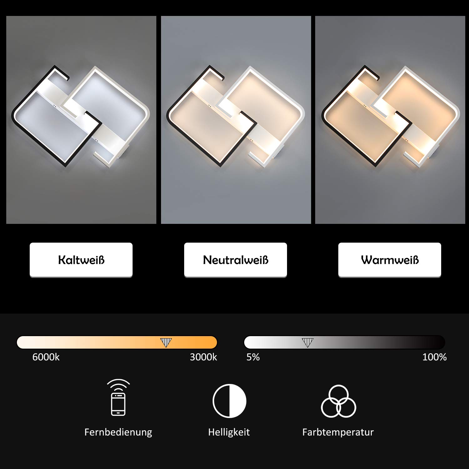 CBJKTX plafón LED plafón regulable con mando a distancia 35W lámpara de | salón diseño moderno en blanco y negro fabricado en aluminio para dormitorio cocina salón estudio hall balcón