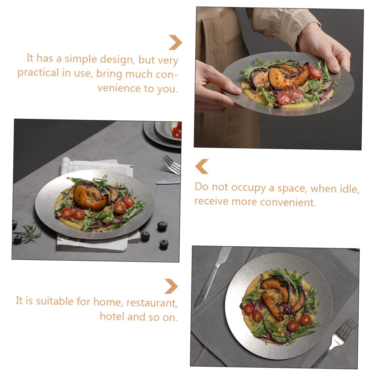 Ciieeo Multifunctional Stainless Steel Food Serving Plate Vintage Dinnerware for Home Outdoor Camping Hiking and Picnics Easy to Clean Space Saving Design