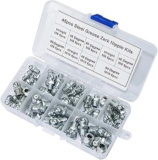 Youngran 45pcs Metric Size M6 M8 M10 Steel Zerk Grease Nipple Fitting Kits 90 Degree and 45 Degree and Straight Grease Zerk Nipple Kit leisurely