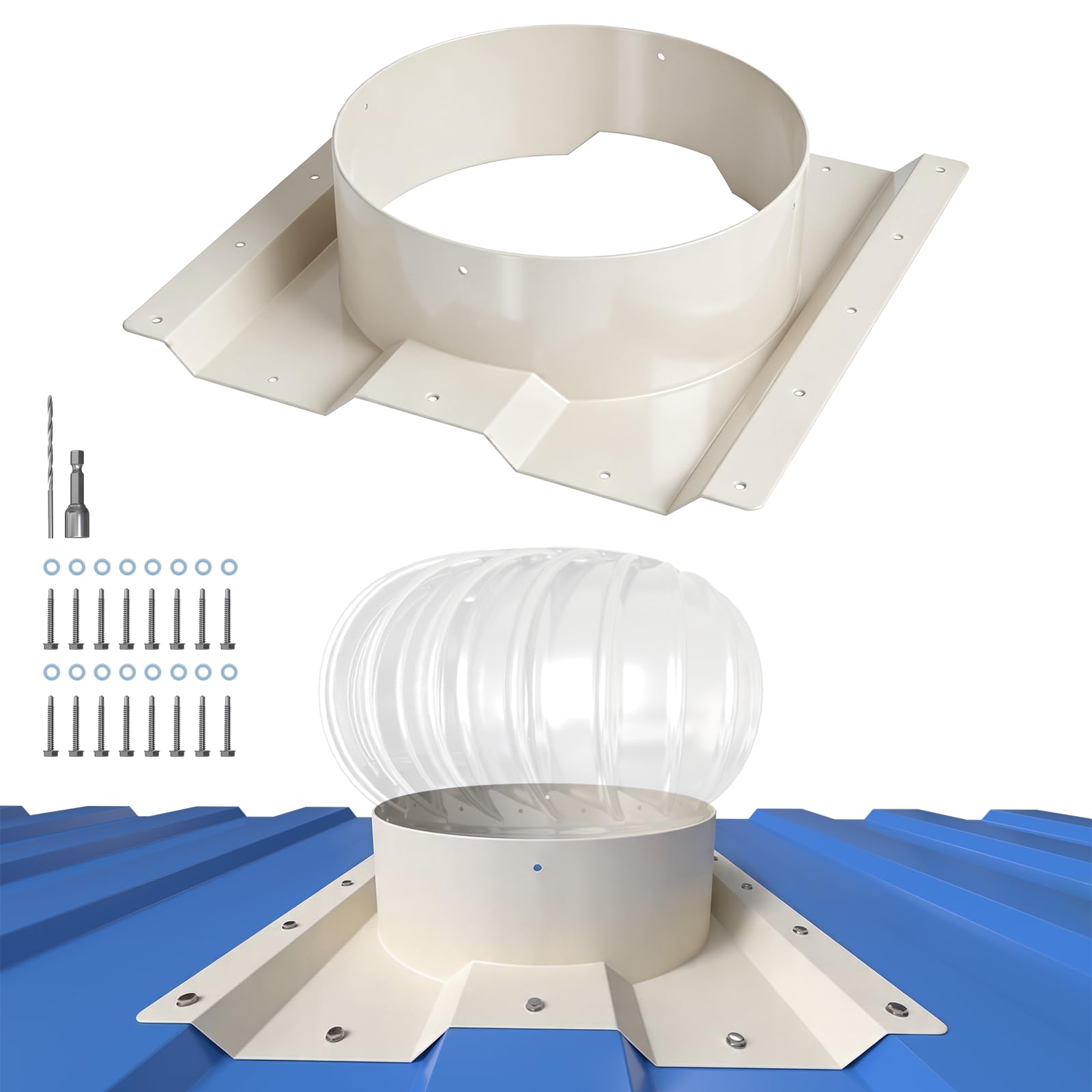 Adaptateur d'évent de turbine de toit 30,5 cm anti-infiltration pour aération de conteneur