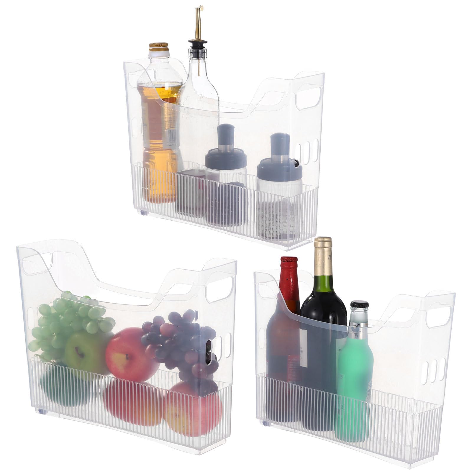 3 szt. organizerów do zamrażarki do układania w stos, przezroczyste plastikowe przechowywanie spiżarni, 30 x 25 x 3,5 cm kosze na kółkach z kółkami, rozwiązanie do przechowywania w kuchni i biurze