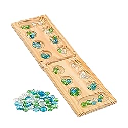 Regal Games Mancala Board Game - Fun Classic Table Game with Wooden Board for Adults & Kids - 48 Glass Mancala Beads & 2 Player Games - Ideal for Family Game Night, Travel (Ages 8+)