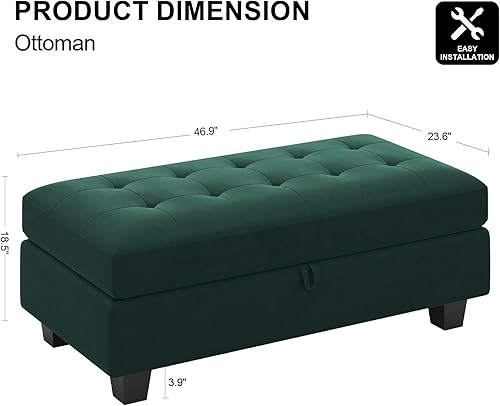 Miniatura 2 de Belffin Banco otomano de almacenamiento rectangular de gran tamaño con almacenamiento tapizado de terciopelo capitoné, banco otomano para sala de