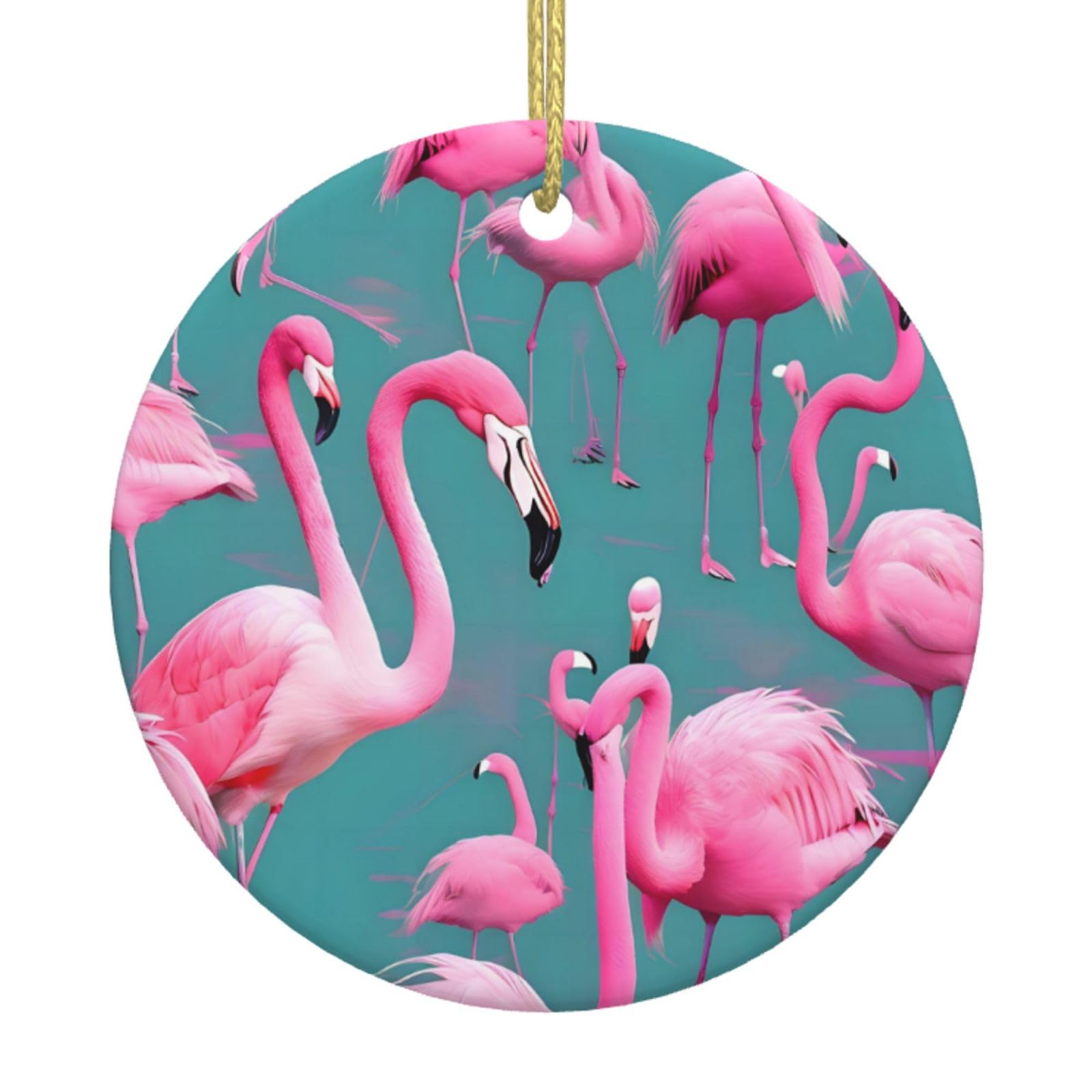 A Flock of Flamingos Printed Christmas Tree Ceramic Ornaments Holiday Decoration Christmas Unique Pendant for Christmas Party