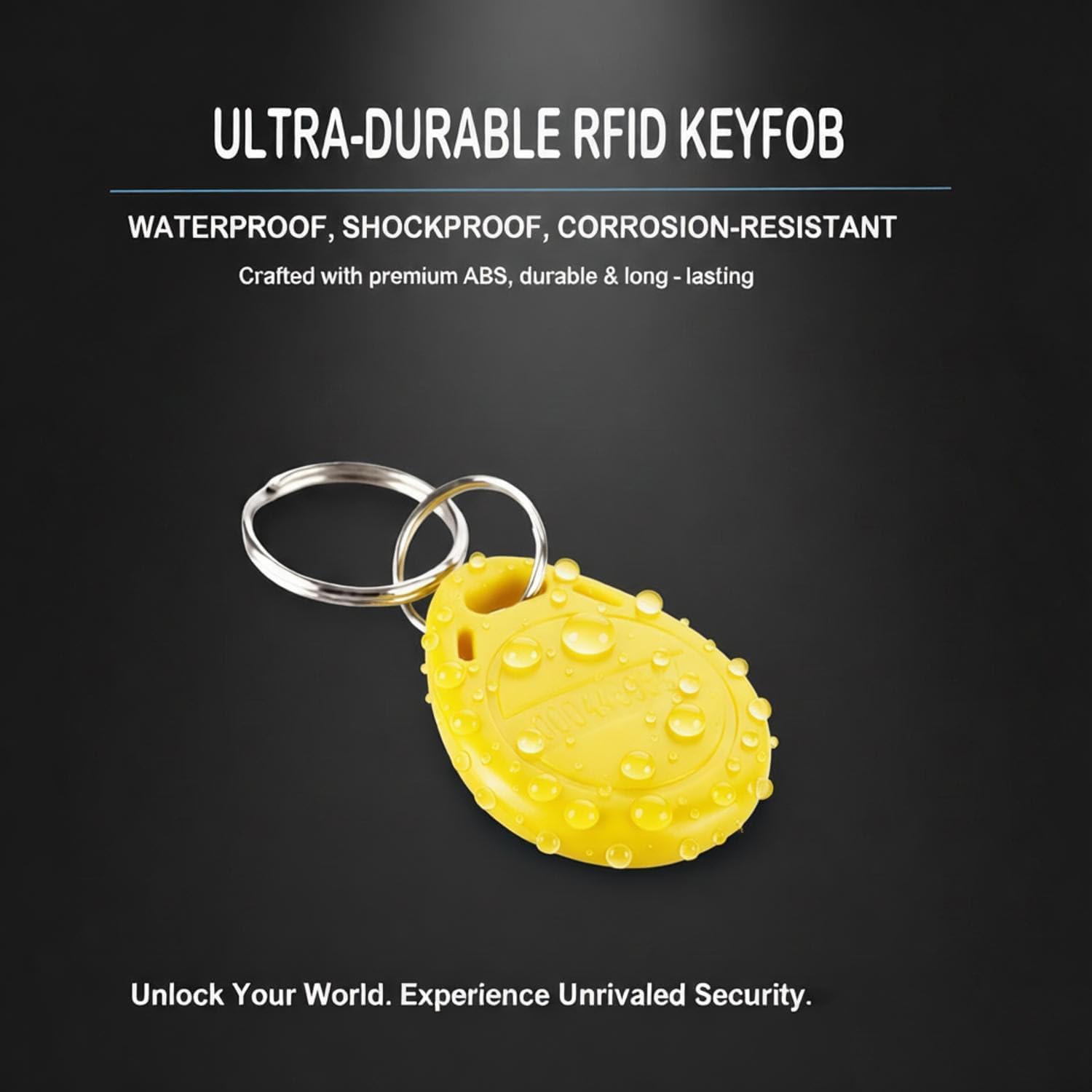 Portachiavi RFID 125kHz (ID) con Bobina Ottimizzata, Chip TK4100 / EM4100, Scocca ABS Resistente all’Acqua, UID di Sola Lettura, per Sistemi di Controllo Accessi (100 Pcs, Giallo)