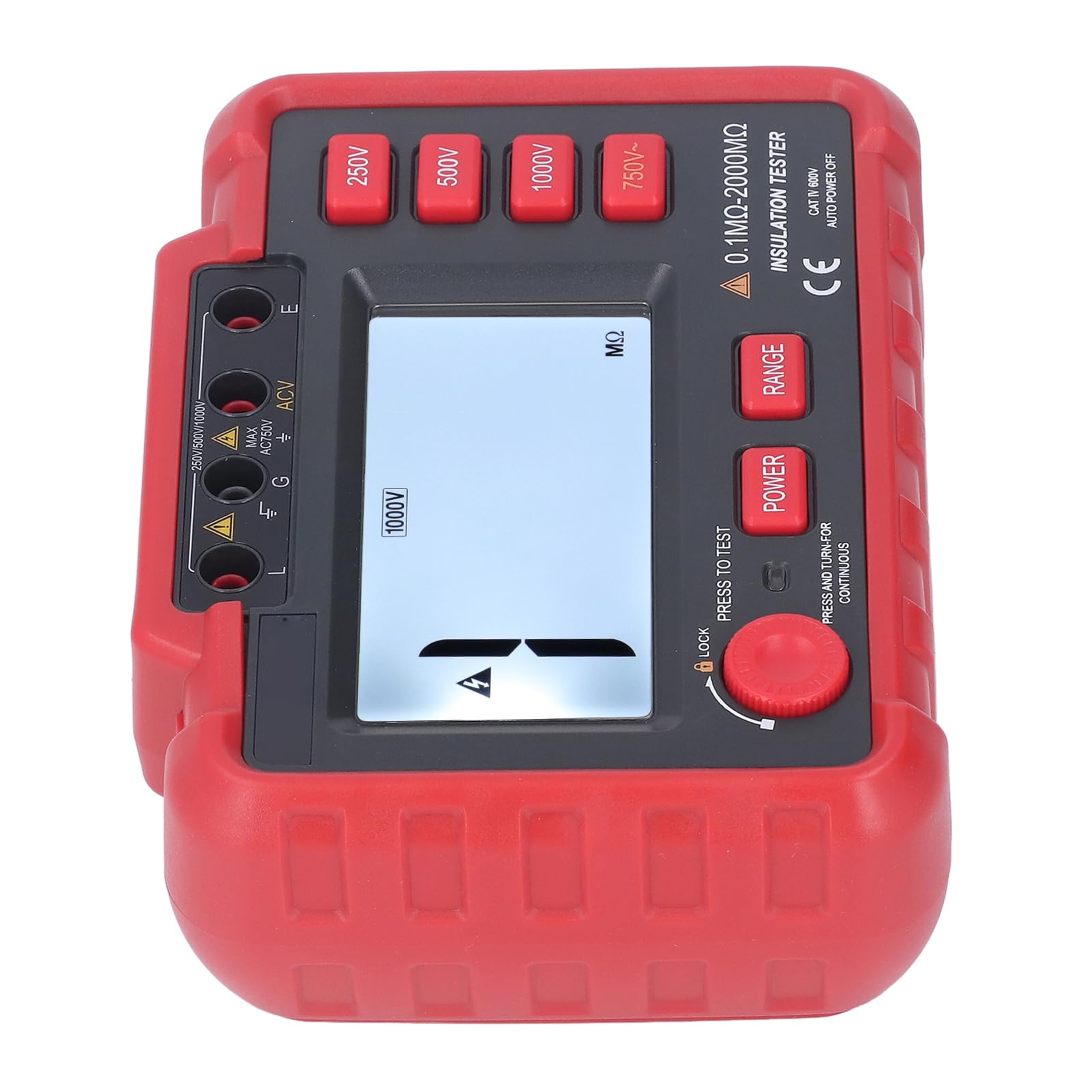 Cocoarm Tester Rezystancji Uziemienia Izolacji ABS Cyfrowy Miernik Rezystancji Uziemienia DC 250 V 500 V 1000 Podświetlenie Wyświetlacza Blokada Testowa dla Kabla Silnikowego Sprzęt Zasilający