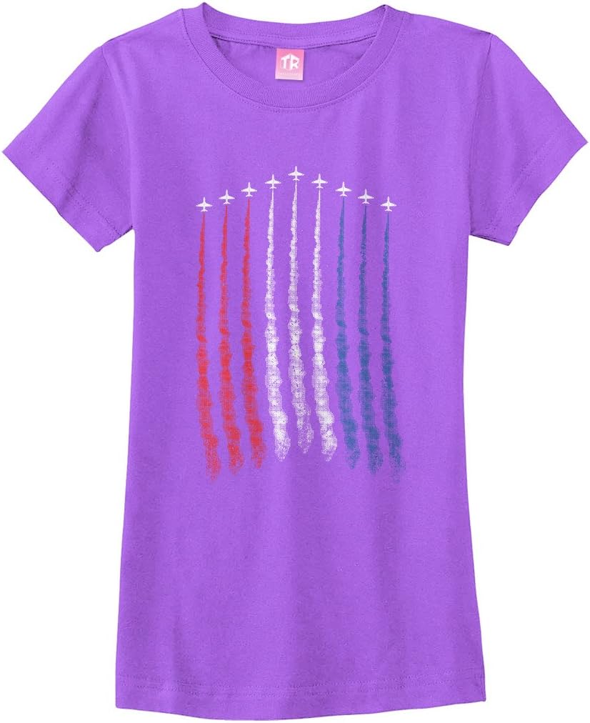 Threadrock Big Girls' Red White Blue Air Force Flyover Fitted T-Shirt