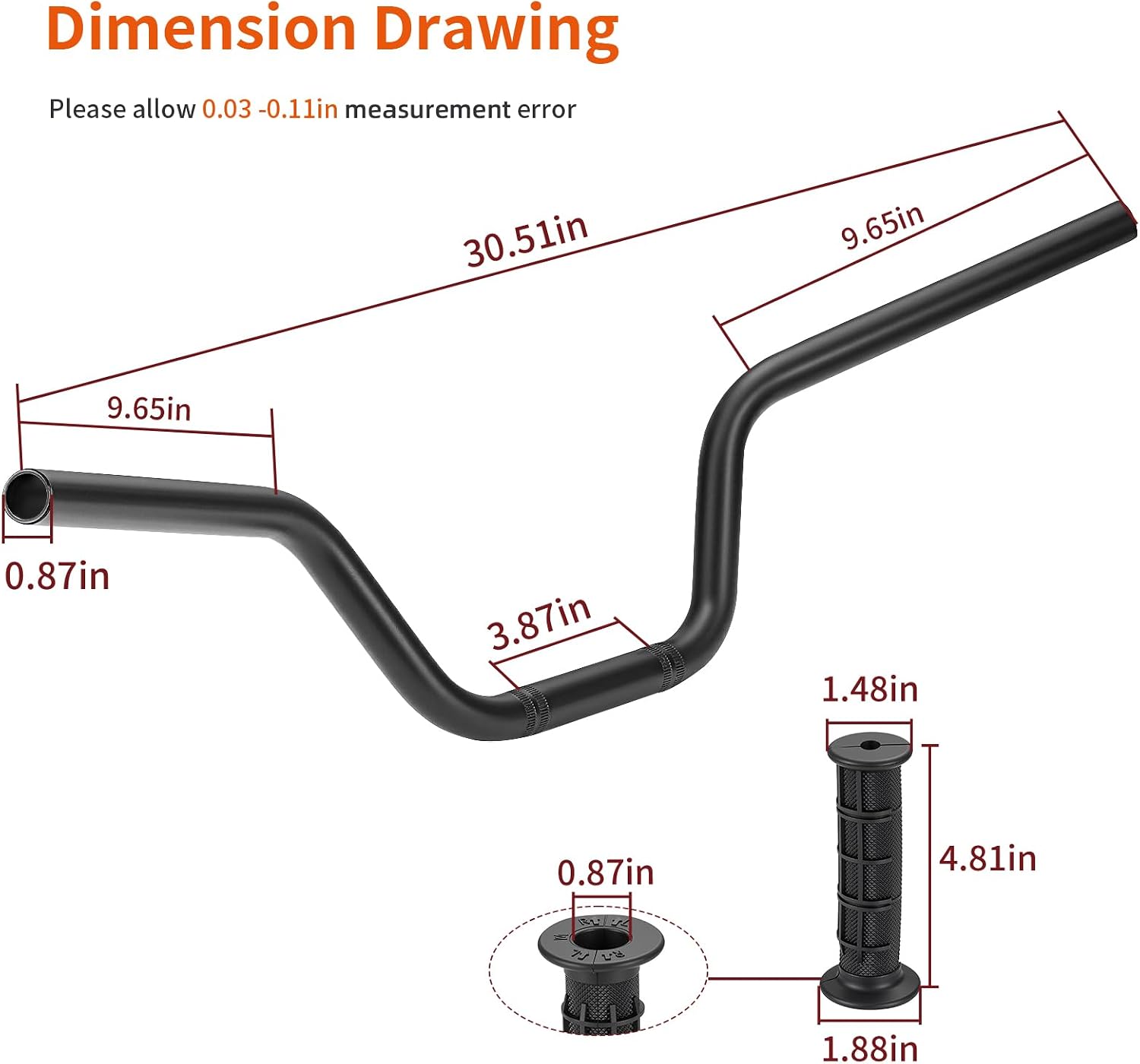 Heavy Duty HandleBar W/Grip for Yamaha Raptor 700 YFM700 YFM700R 2013-2024 1PE-F6111-00