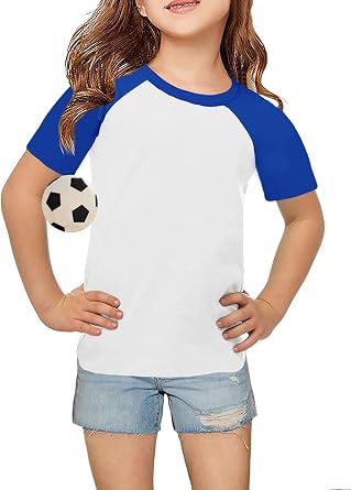 Girls Soft Raglan Short Sleeve Summer T Shirts Crew Neck 5-14 Years