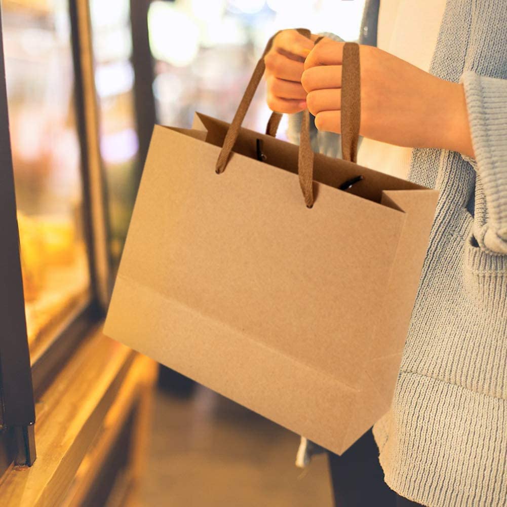 Sac de Cadeau en Papier Kraft Sac à Main avec Poignée Emballage Pochettes Cadeaux Rrecyclable Sac de Fête Sachet Fourre-Tout Sac de Courses Mariage Anniversaire Noël Halloween Shopping
