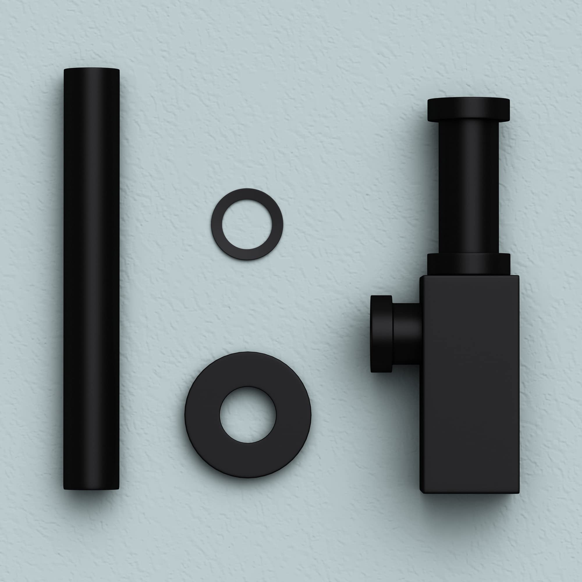 doporro Sifón Universal para Lavabo de Diseño 50x33x24cm Sifón de Tubería Cuadrado Negro Mate para Baño S06